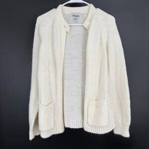 Vintage Sweater Cardigan Womens Size Medium White Cream Knit Open Front Acrylic
